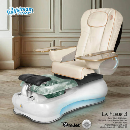 Beige leather spa pedicure chair no plumbing with white tub La Fleur 3 Gulfstream
