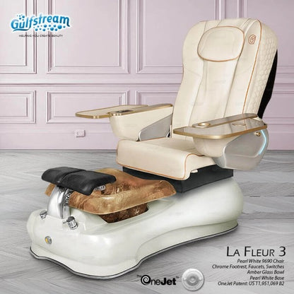 White leather spa manicure chair La Fleur 3 Pedicure Spa by Gulfstream with massage