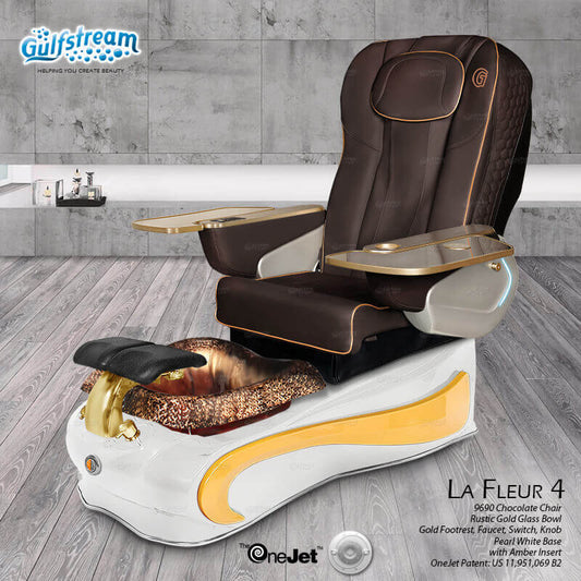 Brown leather spa pedicure chair no plumbing La Fleur 4 by Gulfstream with massage
