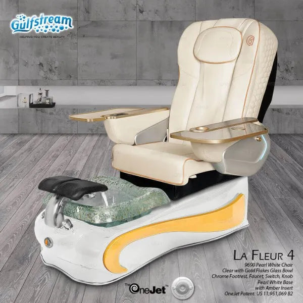 White beige leather spa manicure chair La Fleur 4 Pedicure Spa by Gulfstream