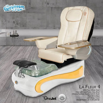 White beige leather spa manicure chair La Fleur 4 Pedicure Spa by Gulfstream