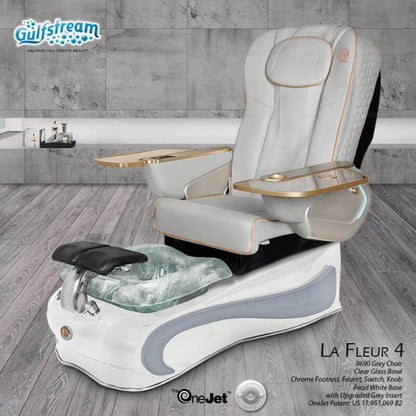Gray leather pedicure spa chair La Fleur 4 Gulfstream with matching gray insert and spa chair massage