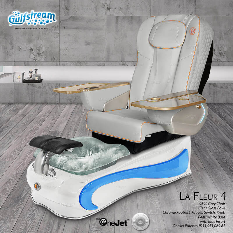 Gray leather spa chair pedicure La Fleur 4 Gulfstream with white spa base and massage system