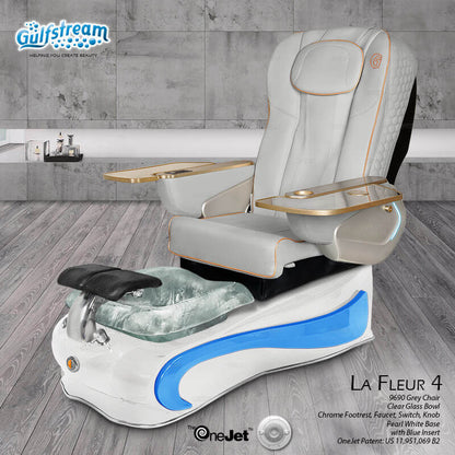 Gray leather spa chair pedicure La Fleur 4 Gulfstream with white spa base and massage system