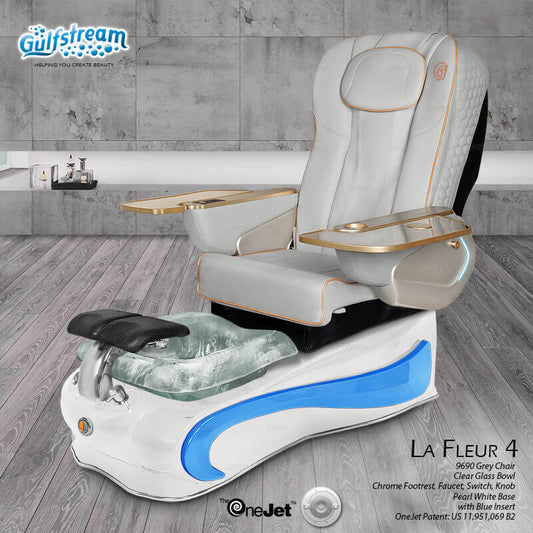 Gray leather spa chair pedicure La Fleur 4 Gulfstream with white spa base and massage system