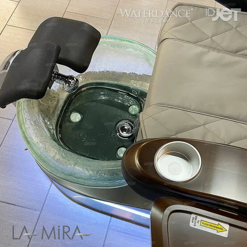 La Mira luxury pedicure spa chair glass bowl close up angle