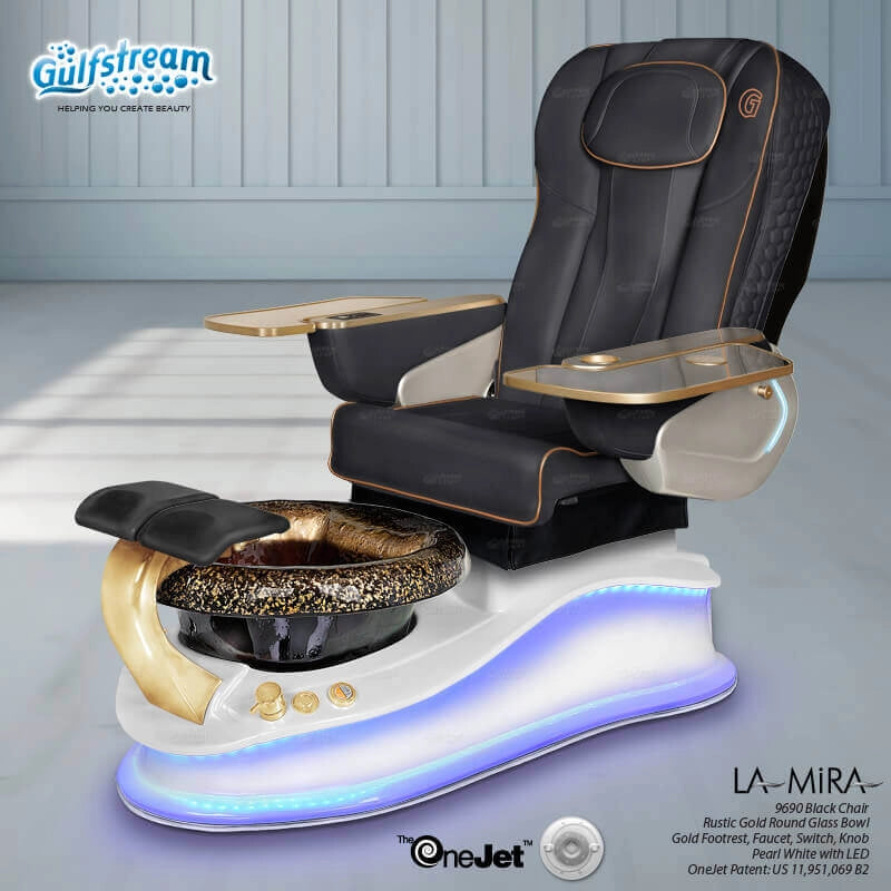 La Mira Pedicure Spa Chair black leather with LED lighting and induction Onejet system