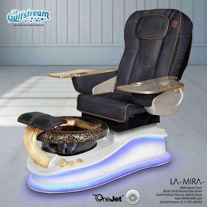 La Mira Pedicure Spa Chair black leather with LED lighting and induction Onejet system