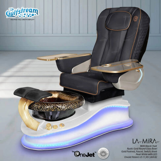 La Mira Pedicure Spa Chair black leather with LED lighting and induction Onejet system
