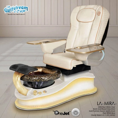 La Mira Pedicure Spa Chair white leather with yellow LED spa base lighting