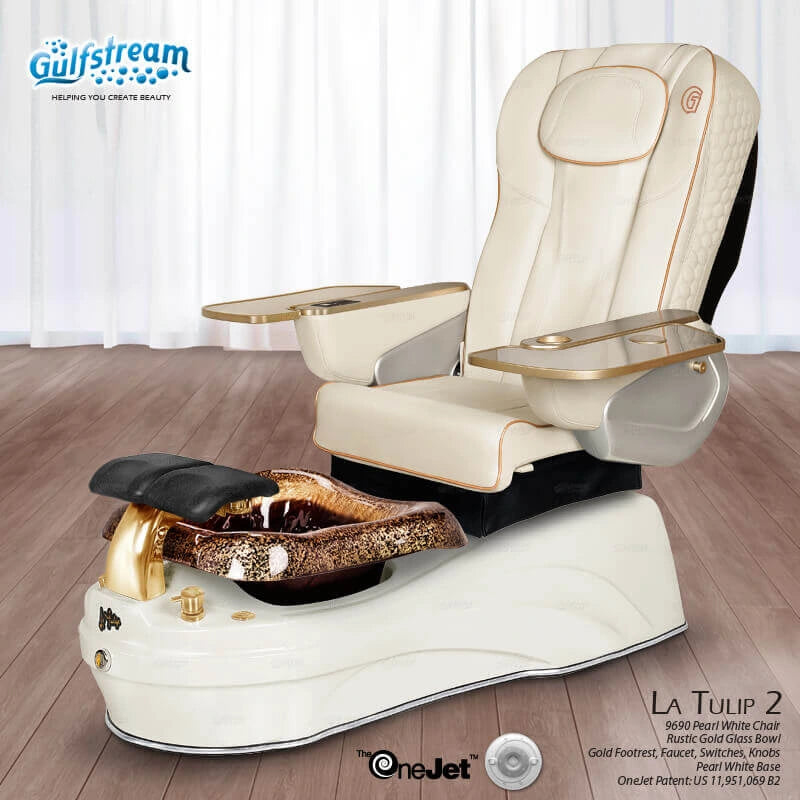 White leather spa chair pedicure La Tulip 2 Gulfstream with massage and LED lighting