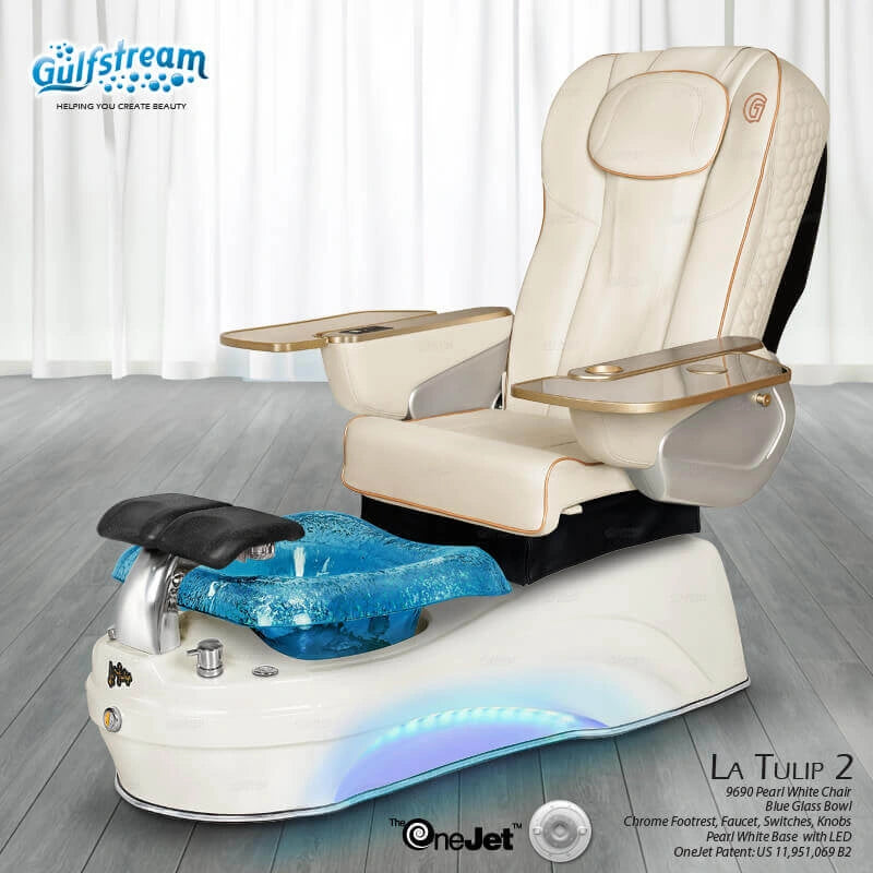 White leather spa manicure chair with white tub La Tulip 2 Pedicure Spa by Gulfstream