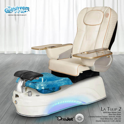 White leather spa manicure chair with white tub La Tulip 2 Pedicure Spa by Gulfstream