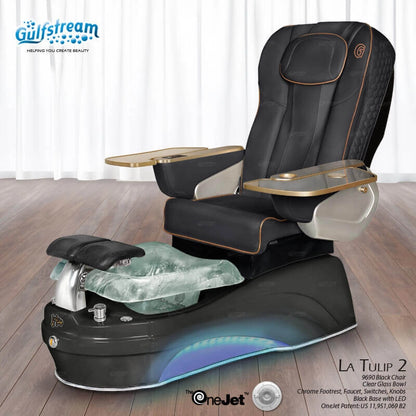 Black leather La Tulip 2 Pedicure Spa by Gulfstream with massage and LED base for salon