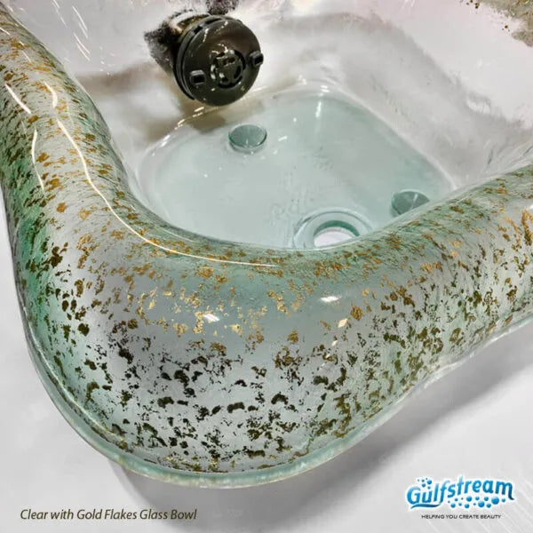 Close-up of handcrafted glass bowl on spa chair pedicure La Tulip 2 Gulfstream