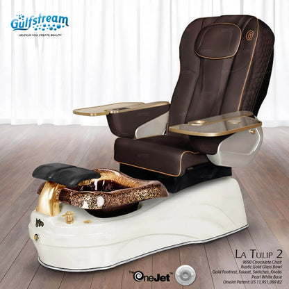 Brown leather pedicure spa chair La Tulip 2 Gulfstream with massage and LED base