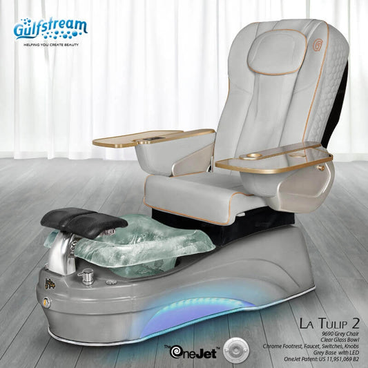 Gray leather spa pedicure chair no plumbing La Tulip 2 Gulfstream with gray tub