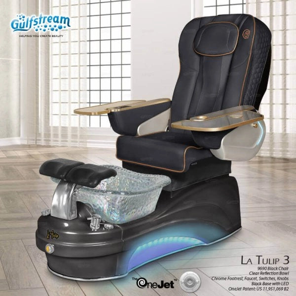 black leather La Tulip 3 Pedicure Spa by Gulfstream with massage and LED base for salon