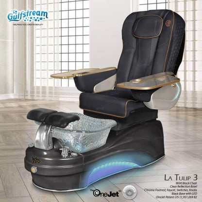 black leather La Tulip 3 Pedicure Spa by Gulfstream with massage and LED base for salon