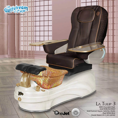 Brown leather spa chair pedicure La Tulip 3 by Gulfstream with massage and LED lighting