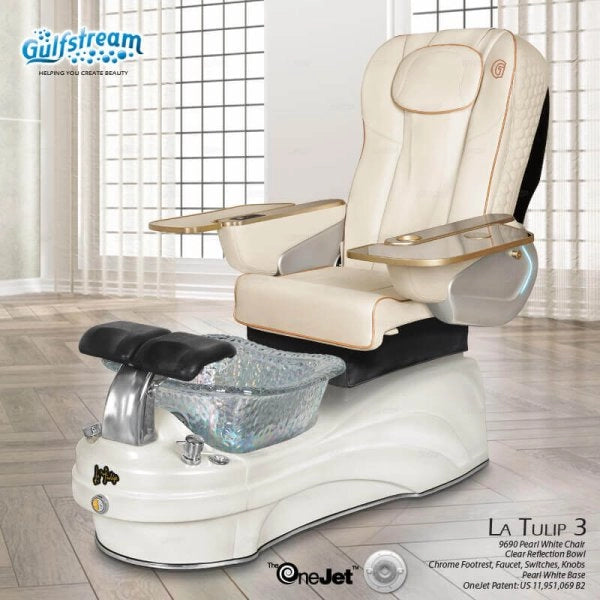 White leather spa manicure chair with white tub La Tulip 3 Pedicure Spa by Gulfstream