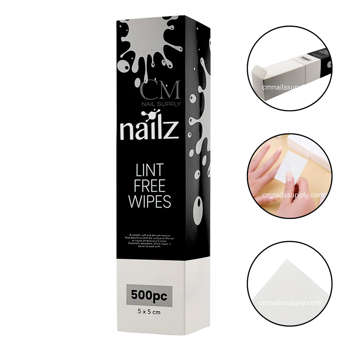 Nailz lint free nail wipes, box of 500 wipes for cleaning gel polish and natural nails