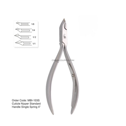 MBI-103 cuticle nipper with single spring and 4 inch handle for professional nail care in Canada.