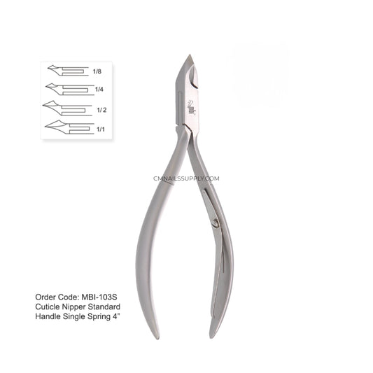 MBI-103 cuticle nipper with single spring and 4 inch handle for professional nail care in Canada.