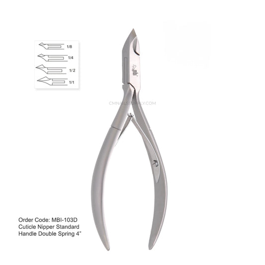 MBI-103D cuticle nipper with double spring and 4 inch handle for professional use in Canada.
