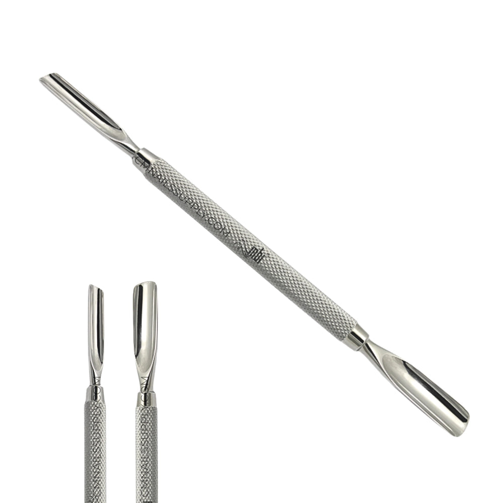 Professional MBI-301 cuticle pusher tool with medium scoop for bulk skin removal.