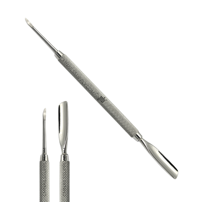 MBI-302 professional cuticle pusher with integrated ingrown nail lifter tool.