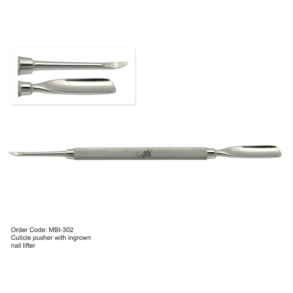 Stainless steel nail pusher for professional use in Canadian beauty salons.