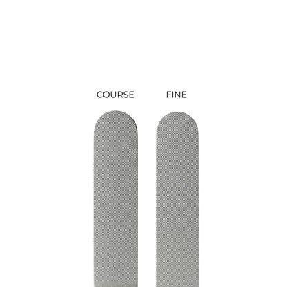 Professional metal nail file featuring an ergonomic finger dip handle for comfort.