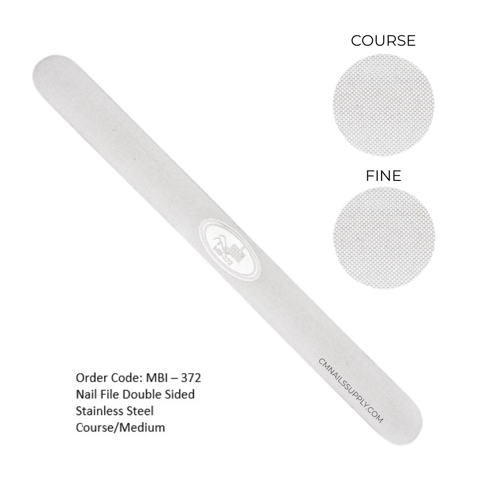 MBI-372 professional double sided stainless steel nail file with coarse and medium grits.