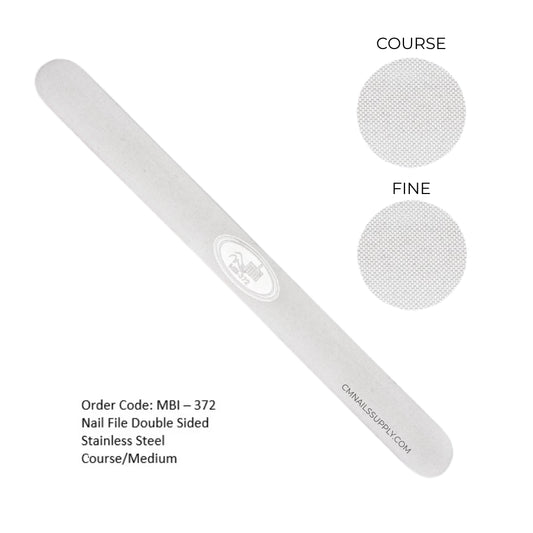 MBI-372 professional double sided stainless steel nail file with coarse and medium grits.