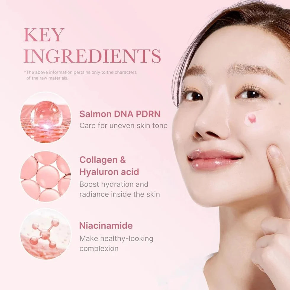 Close up of the pink collagen capsules mixed into the hydrating gel base infograph
