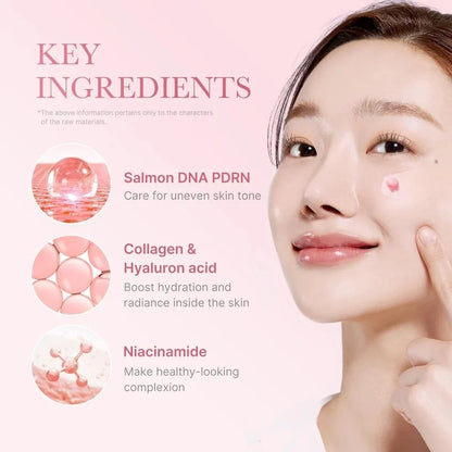 Close up of the pink collagen capsules mixed into the hydrating gel base infograph