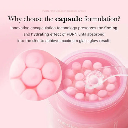 Close up of the pink collagen capsules mixed into the hydrating gel base