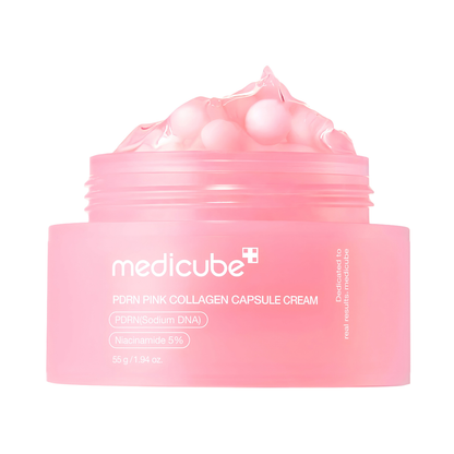 Jar of Medicube PDRN Pink Collagen Capsule Cream on a white background
