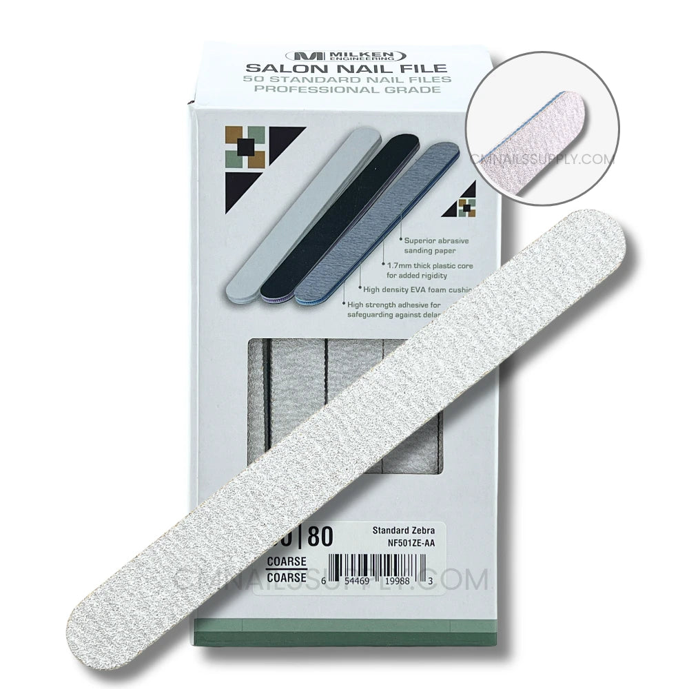 Milken disposable zebra round nail file 80/80 coarse grit pack of 50 for professional nail technicians in Canada