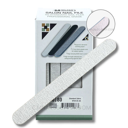 Milken disposable zebra round nail file 80/80 coarse grit pack of 50 for professional nail technicians in Canada