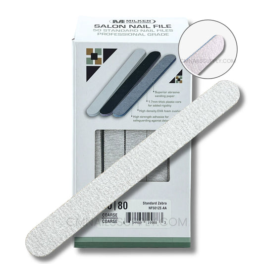 Milken disposable zebra round nail file 80/80 coarse grit pack of 50 for professional nail technicians in Canada