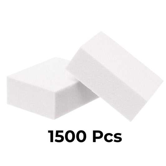 Mini nail buffer dual-grit white package displaying case of 1500 professional salon supplies.