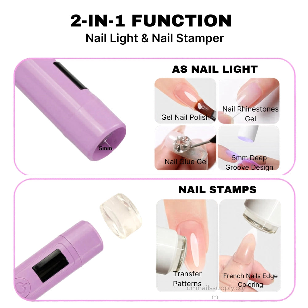 Mini flash cure light for securing nail extensions and intricate art