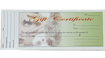 Professional nail salon gift vouchers available in Green Blue and White designs for beauty businesses – CM Nails Supply Mississauga