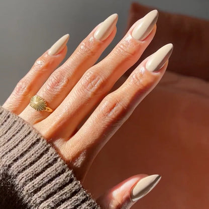 Nude mocha beige taupe gel polish swatch on nails, DIVA Duo #266