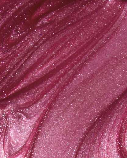 Closeup of OPI A-Rose at Dawn Broke by Noon shimmer finish showing light-reflecting pink particles on manicured nails.