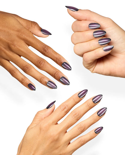 OPI Aura After Dark medium almond press on nails manicure with purple aura design
