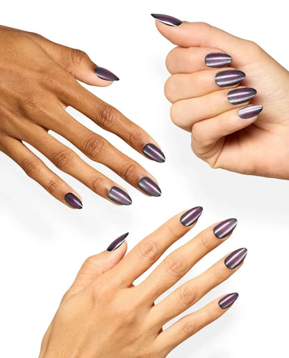 OPI Aura After Dark medium almond press on nails manicure with purple aura design