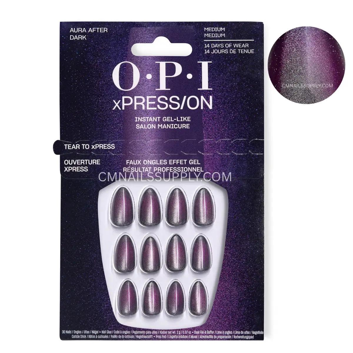 OPI xPRESS/ON Aura After Dark black and purple chrome aura press on nails artificial nails